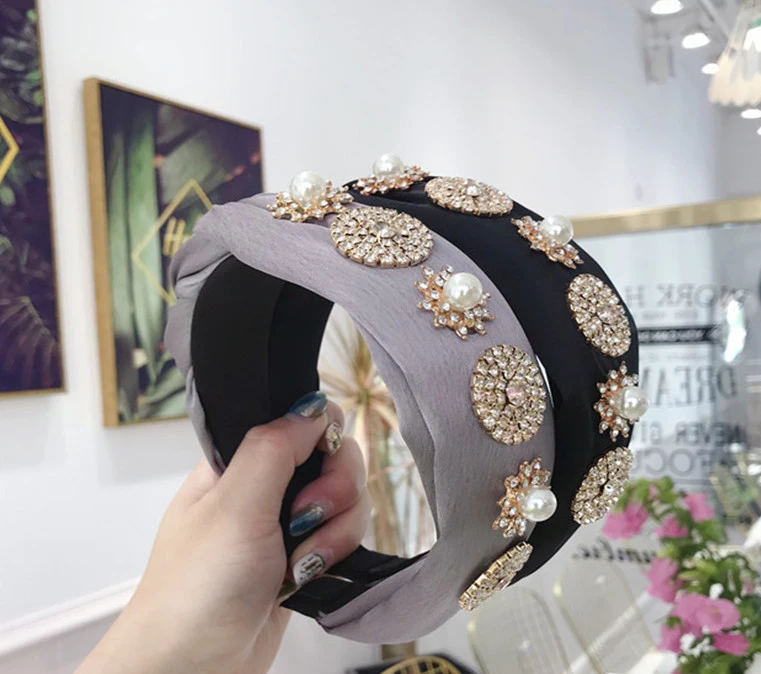 Модные женские винтажные горный хрусталь повязка на голову для девочки головные уборы с бисером женские милые аксессуары для волос ins элегантные повязки для волос