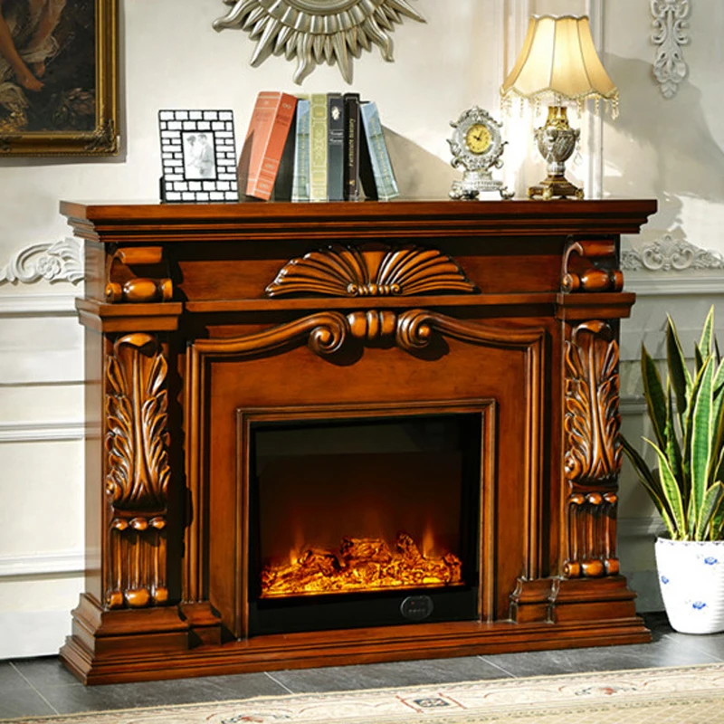 English Style Fireplace Set W150cm Wood Mantel Electric Insert Firebox Living Room Chimney Warm Air Blower LED Optical Flame