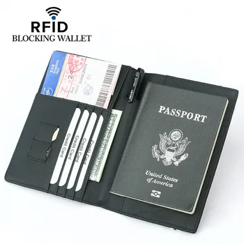 

2020 new RFID passport book creative first layer cowhide elastic band multi-function ID bag passport cover