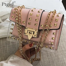 Kleine klar Marke Designer Frau 2019 Neue Mode Umhängetasche Ptgirl Ketten Schulter Tasche Weibliche Nieten Transparent Platz Taschen(China)