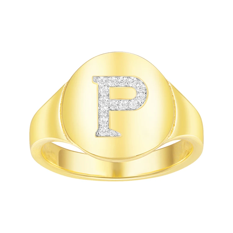 KALETINE, 925 пробы, серебряные кольца для женщин, с буквами, A-Z, коктейльное кольцо для девушек, для женщин, модное ювелирное изделие, юбилей, подарки для мужчин - Цвет основного камня: Letter P