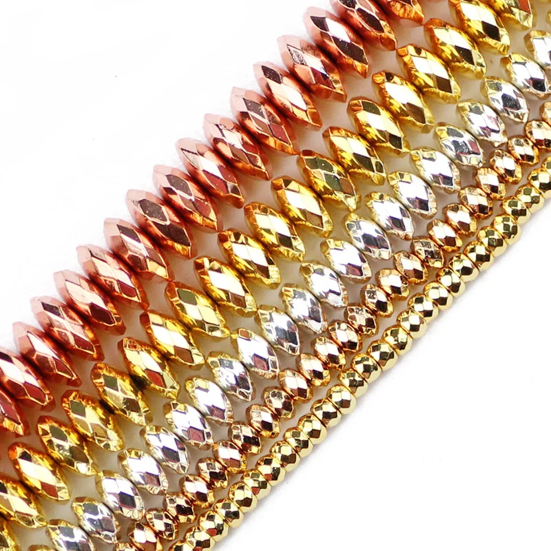 Flachen Facettierten Runde Hämatit Spacer Lose perlen Gold Farbe, silber Überzogene 3/4/6/8/10mm Naturstein Schmuck armbänder, Die DIY