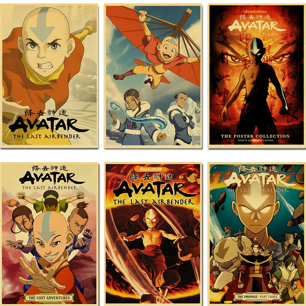Vintage Cartoon TV Avatar The Last Airbender Poster Action Anime retro Poster Painting Wall Art for Living Room /Bar Decor