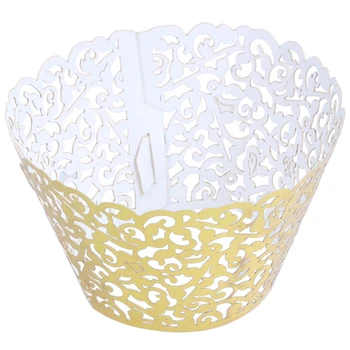 

Vine Cupcake Holders Filigree Vine Designed Decor Wrapper Wraps Cupcake Muffin Paper Holders - 50pcs (Bright Gold)