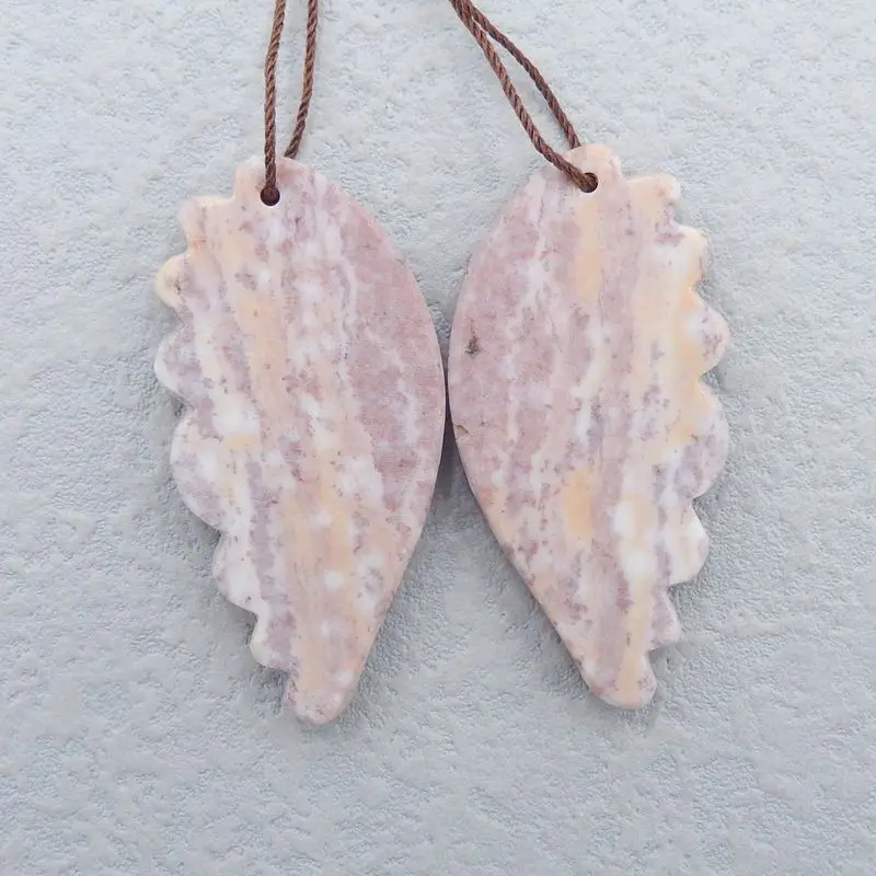 Natural Stone Ocean Jasper Carved Wings Gemstone Earrings For Women 47x24x6mm 20g