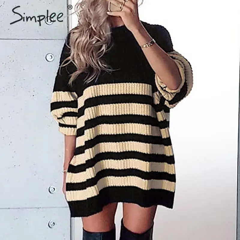 Simplee Женский вязаный пуловер в полоску больших размеров свитер на осень и зиму