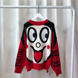 Want Joint популярный брендовый женский свитер 2018 осенне-зимний красный свитер с мультипликационным принтом Wang Zi Milk свитер с вырезом лодочкой