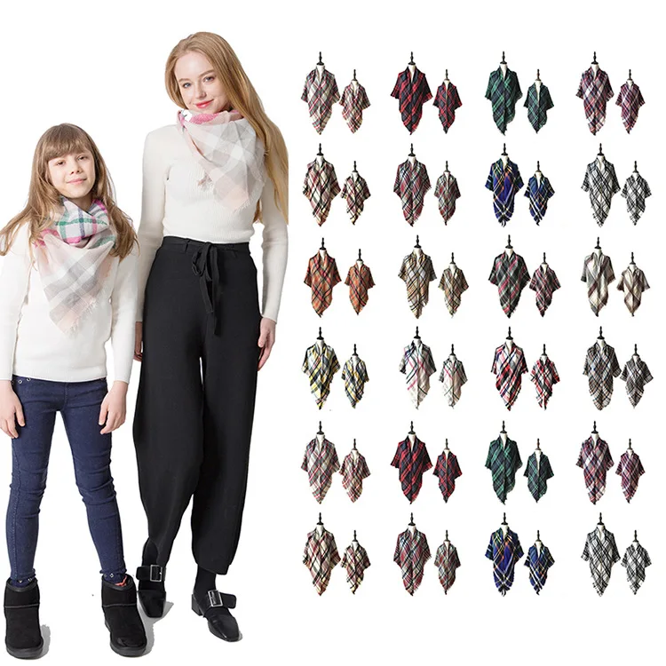 

Autumn and winter new parent-child plaid scarf, square scarf, triangular scarf, cashmere like scarf, shawl and Bib