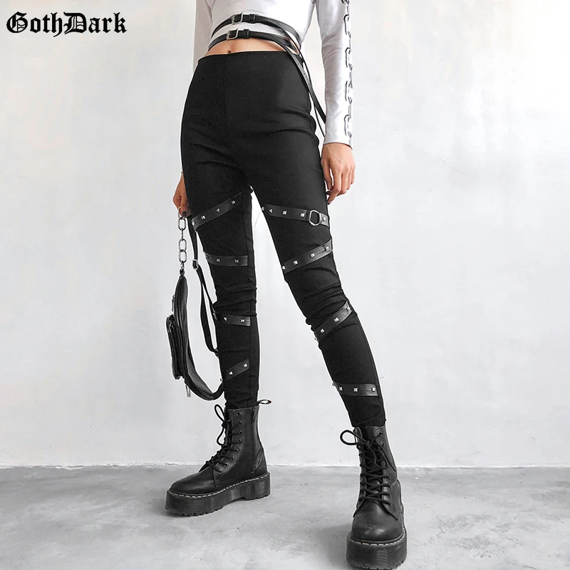 Goth Dark Pencil Pants Women Fashion Eyelet Pu Strap Patchwork Trousers High Waist Skinny Streetwear Cool Chic Female 2019 Pants Goth Dark Pencil Pants Women Fashion Eyelet Pu Strap Patchwork Trousers High Waist Skinny Streetwear Cool Chic Female 2019 Pants