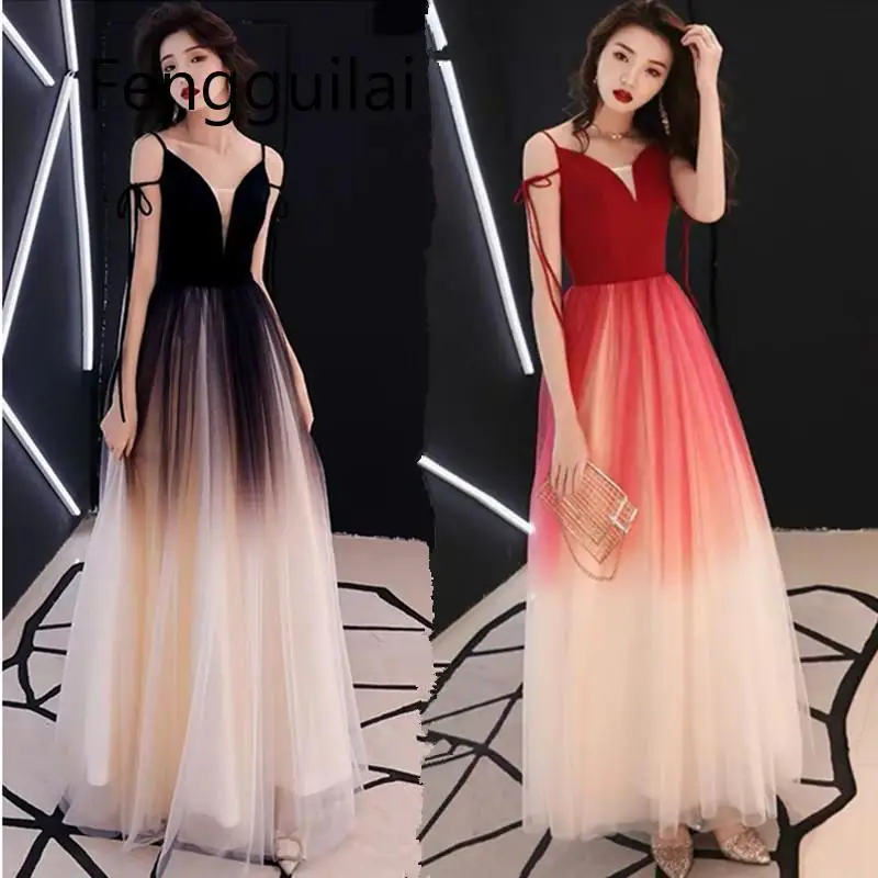 

Lace Mesh Summer Fall Women's Gradient Long Dress 2020 Spring Elegant Thin Stitching Hit Color Party Ladies Banquet Maxi Dress