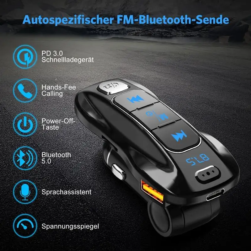 Складной автомобильный fm-передатчик Bluetooth 5,0, беспроводной аудио приемник, Автомобильный MP3 плеер, 18 Вт PD3.0, быстрое зарядное устройство, двойной USB порт