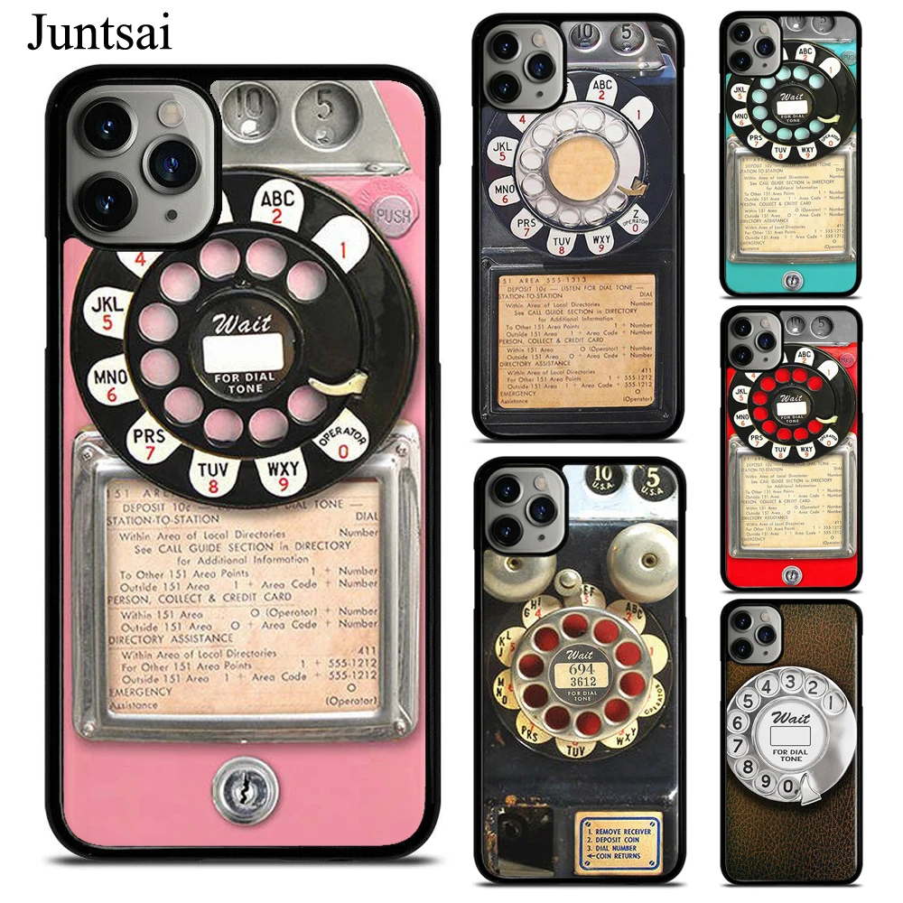 Juntsai Retro Blue Payphone Vintage Payphone Case For iphone XR X XS 11 Pro Max 6 6s 8 7 Plus 5S SE Cover TPU Rubber Phone Case