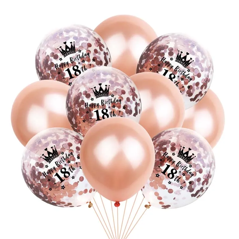 Happy 18th Birthday 10 шт. 12 дюймов розово-золотые латексные шары с цифрами Корона воздушный шар "Конфетти" 18th Birthday Baloons Happy birthday party украшения для взрослых - Цвет: Happy 18th Birthday