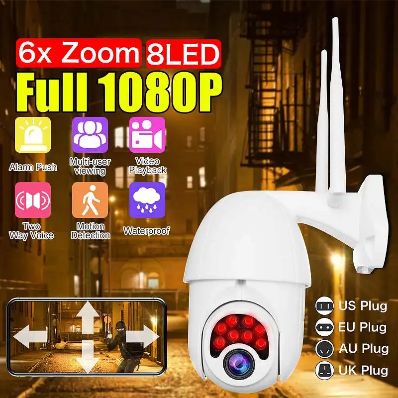 

6x Zooom 8 LED HD 1080P WIFI IP Camera Outdoor Security Surveillance Camera Full-Color / Night Vision / IP66 Waterproof / PTZ