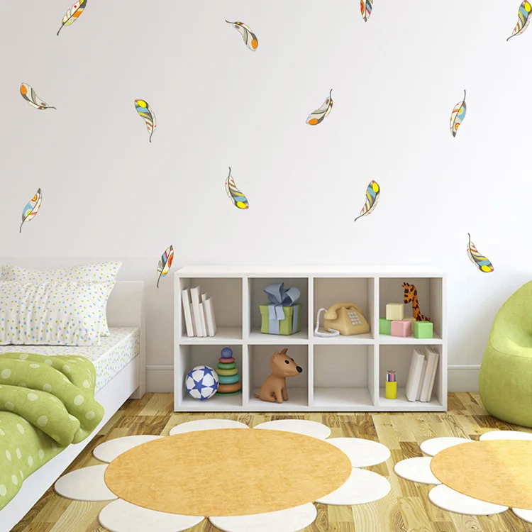 Creative Colored feather Wall Sticker Living room bedroom wall background decoration Decals combination stickers home wallpaper