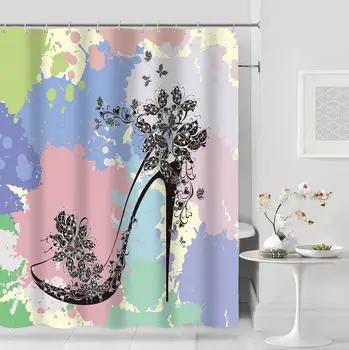 

Graffiti Shower Curtain Green Leaves Printed Waterproof Shower Curtain Mildew Resistant bath Curtain Home Bathroom Decor