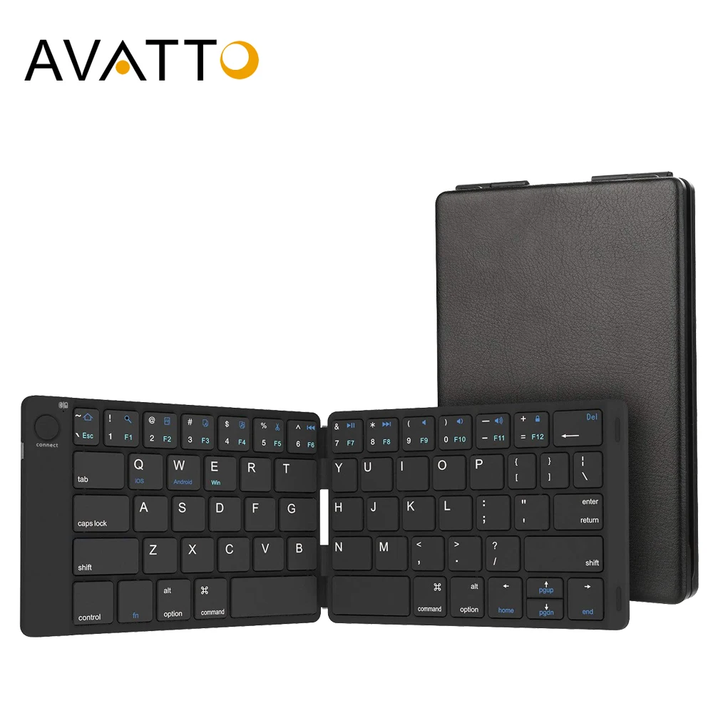 Портативная Складная Bluetooth клавиатура AVATTO Беспроводная складная Кожаная для Android