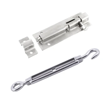 

3 Inch Slide Lock Stainless Steel Latch Barrel Bolt Silver & M6 6mm Threaded Stainless Steel Hook Eye Type Die Cast
