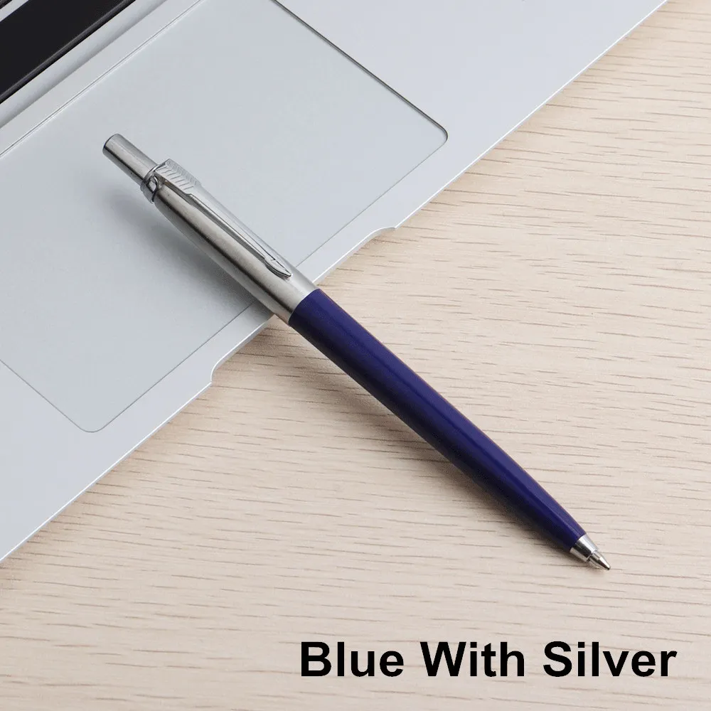 10 шт./лот набор шариковых ручек коммерческие металлические шариковые ручки для школы и офиса канцелярский подарок; ручка пресса стиля черные, голубые чернила - Цвет: Blue with silver