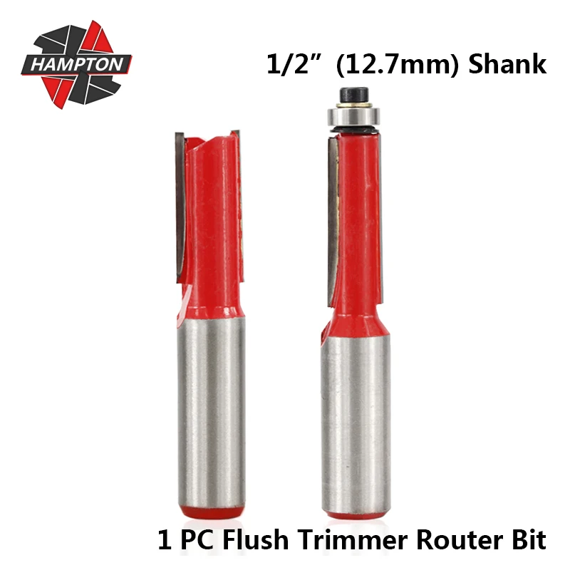 Hampton 1pc 1/2&quot Shank Flush Trimmer Router Bit Bearing Guided Trimming Cutter Carbide Engraving Edge Milling | Инструменты
