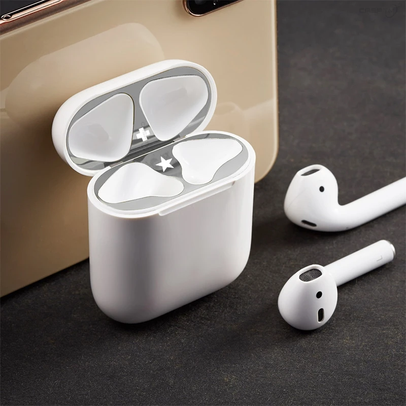 Металлическая Пыль Защита для Apple AirPods Funda чехол аксессуары защита наклейка защита кожи для AirPods 1 2 милый шаблон стикер