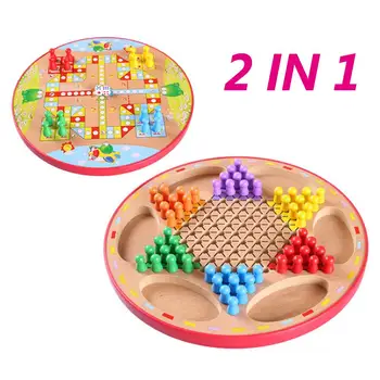 

2 in 1 Double-Faced Wooden Chinese Checkers Flying Ludo Kid Family Education Toy