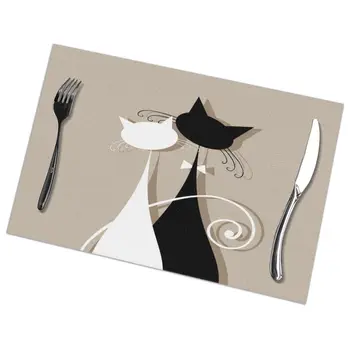 

Tableware Pad Placemats 6 PcsTable Mat Non-Slip Couple Cats Together Silhouette Placemats for Dining Table