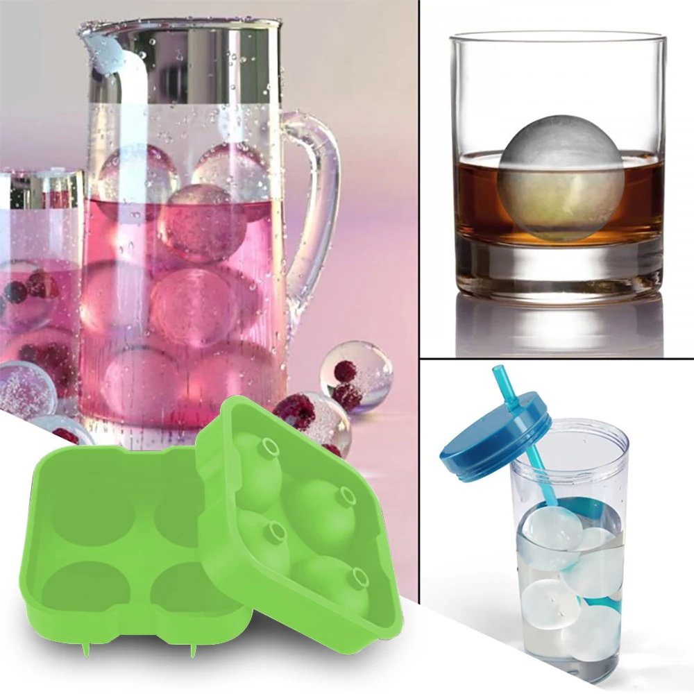 4-Pack 2.5 Large Round Ice Cube Ball Maker Molds Whiskey Cocktail Ice Ball  Tray