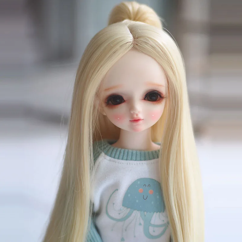 

New Arrival 1/3 1/4 1/6 Bjd SD Doll Wig High Temperature Light Blonde With One Ponytail Straight BJD Super For Doll Hair Wig