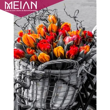 

2020 Meian flower Diamond Painting scenery pattern Tulips Diamond Embroidery Cross Stitch Full Rhinestone Mosaic Home Decor Gift