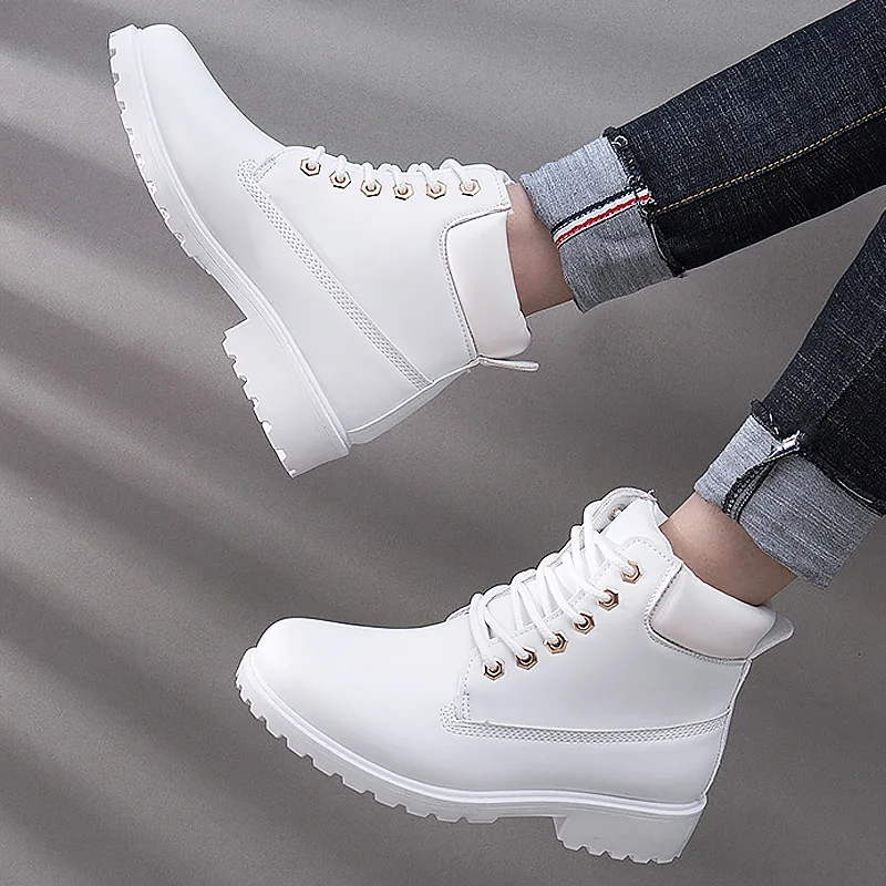 

2019 Hot new fashion winter ankle snow boots for women female warm fur white boots lace up shoes for women botas mujer