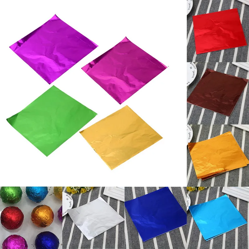 

100pcs 8x8CM DIY Food Aluminum Foils Paper Chocolate Candy Packaging 10 Colors Party Birthday Wrapper Foil paper sticker