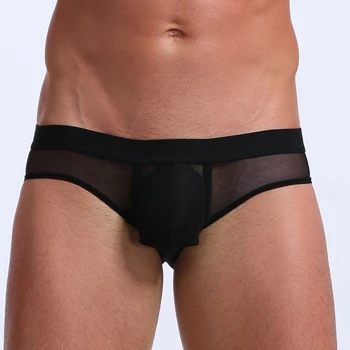 

Men's Briefs Sexy Mid Rise Briefs See Through Underwear Solid Color Underpants Home Comfortable Male Intimates