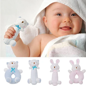 

Baby Cartoon Rabbit Bear Cute Plush Toys Rattle Hand Bell Ring Newborn Hand Hold Mobile Cradle Baby Soft Plush Toys