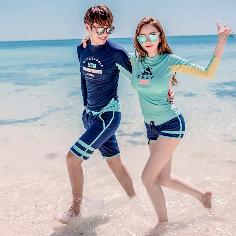 

South Korea Couples Diving Suit Women's Sun-resistant Long Sleeve Boxer Jellyfish Snorkeling Swimsuit Slimming Split Type Set Su