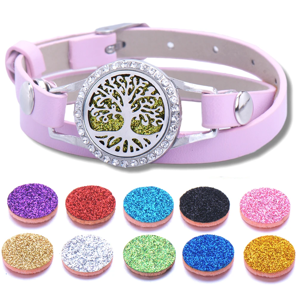 

Full zircon Aromatherapy Bracelets Essential Oil Diffuser Lockets Pink Leather Bracelet Stainless Steel Perfume Aroma Bracelets