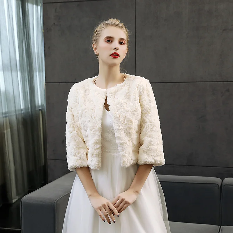 wedding dress with fur jacket