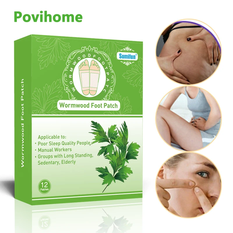 

12pcs/box Wormwood Detox Foot Pads Patches Adhesive Premium Organic Improved Sleep Herbal Cleansing Patches K04501