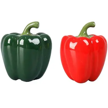 

2 Pcs Large Pepper Shape Ceramic Tea Can Portable Travel Carry-on Storage Tank Sealed Red & Green