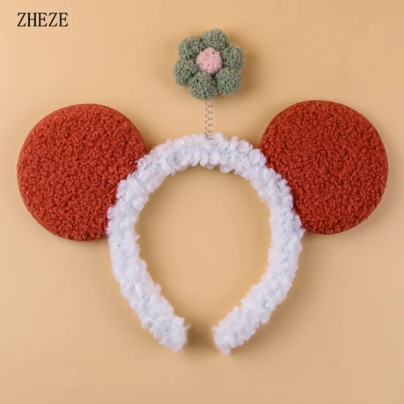 Hot Sale Cartoon Character Floral Mouse Ears Headband For Wash Face Festival Party Girl Hairband Plush Hair Accessories