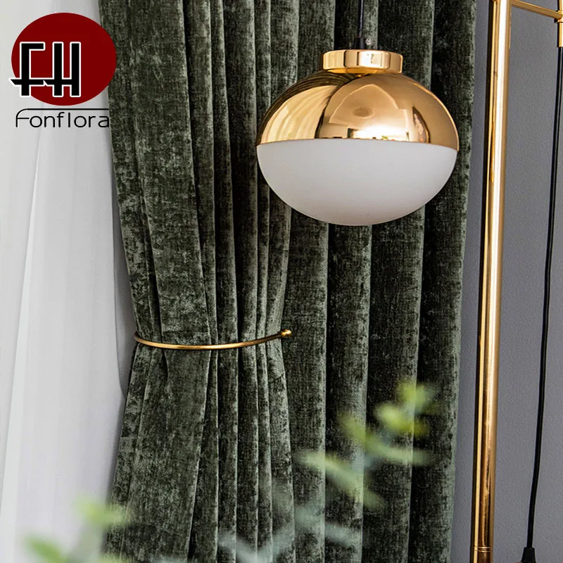 Шенилль занавески для гостиной Ретро стиль оливково зеленые плотные Роскошные