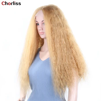 

Kinky Curly Long Blonde Lace Front Wigs Synthetic Chorliss 150% Density Fashion Daily Life Heat Resistent Fiber Lace Front Wigs