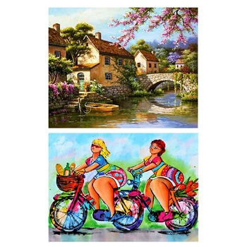 

2 Set Diamond DIY Diamond Painting Embroidery Cross Stitch-Little Bridge House & Fatty