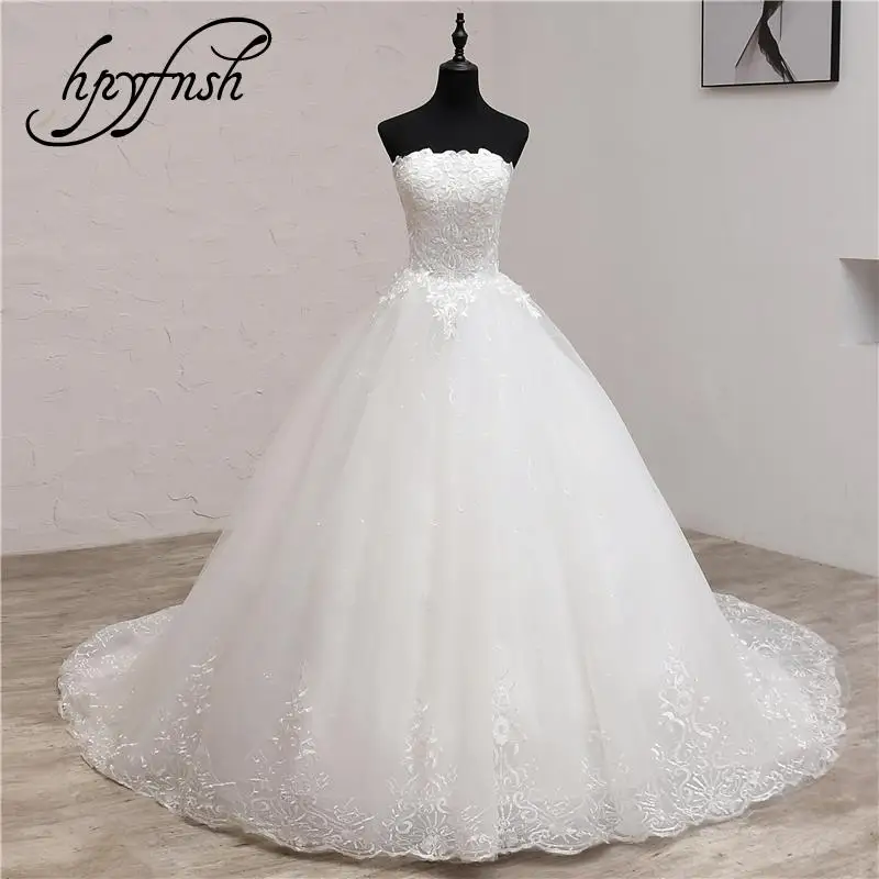 

HPYFNSH New Women's Fashion Africa Style Wedding Dress Strapless Vestido De Noiva Long Train Lace Embroidery Gowns Plue Size