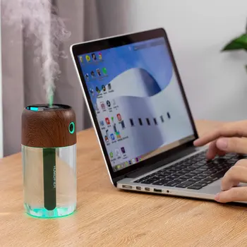 

ELOOLE New 300ML Mini Desktop Air Humidifier Wood Ultrasonic Colorful LED Night Light Mute Mist Maker Fogger For Car Home Office