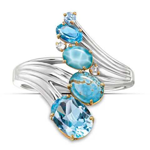Classic Female Turquoise Oval Rings Charm Silver Color Engagement Ring Vintage Aqua Blue Zircon Stone Wedding Jewelry For Women
