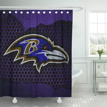 

Decor Shower Curtain Set with Hooks Baltimore City Ravens Football Grunge Metal Texture North Division 72 X 72 Inches Polyester