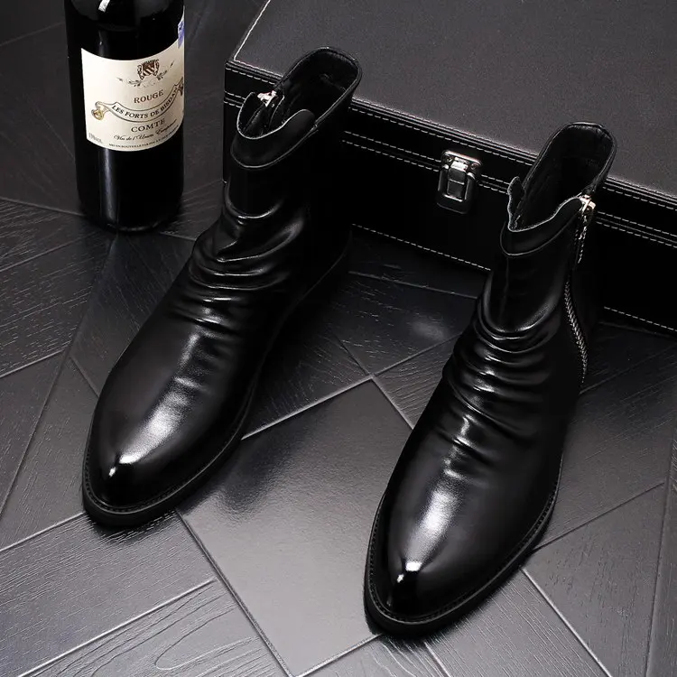 

Winter New Arrival Mens Mid Calf Boots Pointed Toe Pleated Trending Short Plush Leisure Shoes For Man Short Botas 38-43