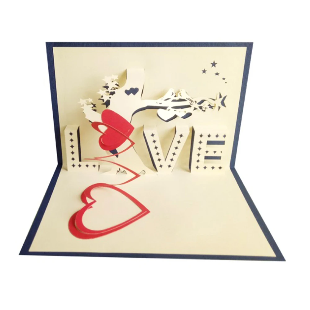3D Handmade Lover Couple Blessing Cards Invitation Card Postcards Greeting Gift 