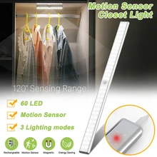 60 светодиодов движения PIR сенсорный светильник шкаф свет USB Перезаряжаемый шкаф кровать лампа USB порт шкаф лестница свет